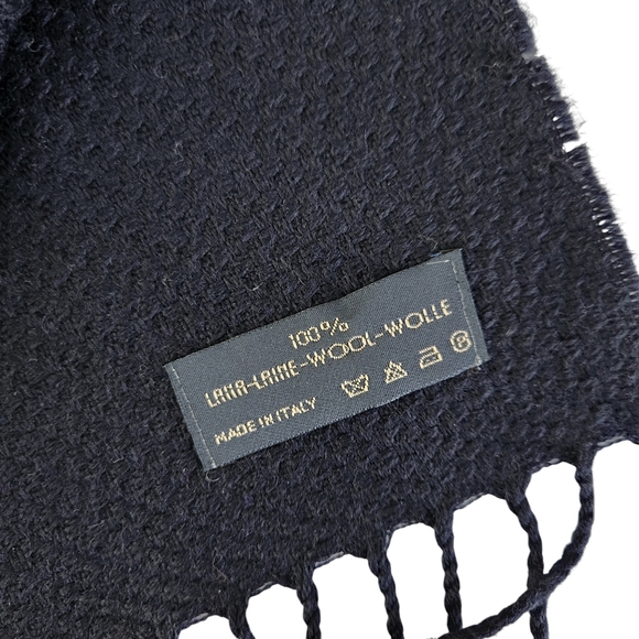 ROSSO FIORENTINO Navy Blue 100% Wool Fringe Scarf - Picture 3 of 6